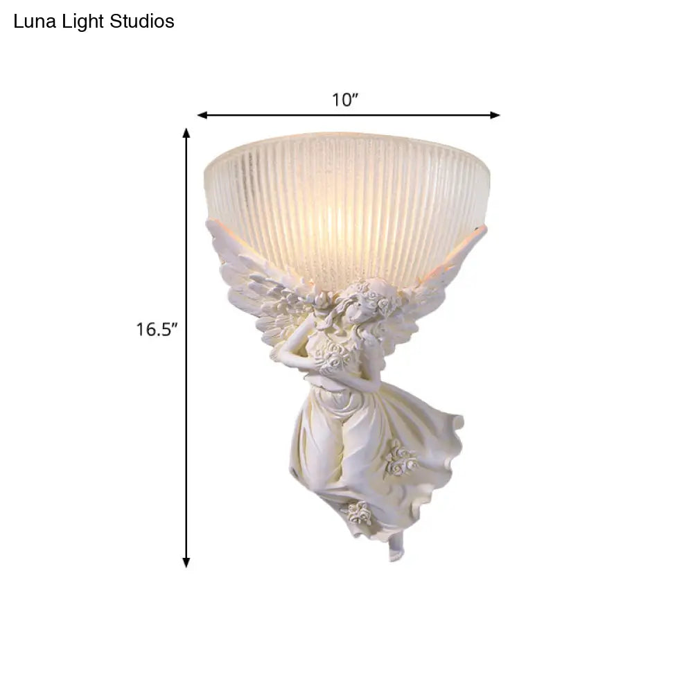 Lodge Style Bowl Frosted Glass Wall Sconce - 10/12 W 1 Bulb Gold/White Angel Design Left/Right