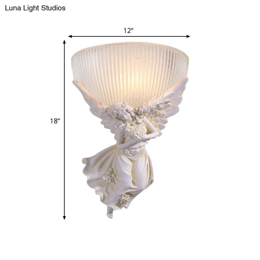 Lodge Style Bowl Frosted Glass Wall Sconce - 10/12 W 1 Bulb Gold/White Angel Design Left/Right