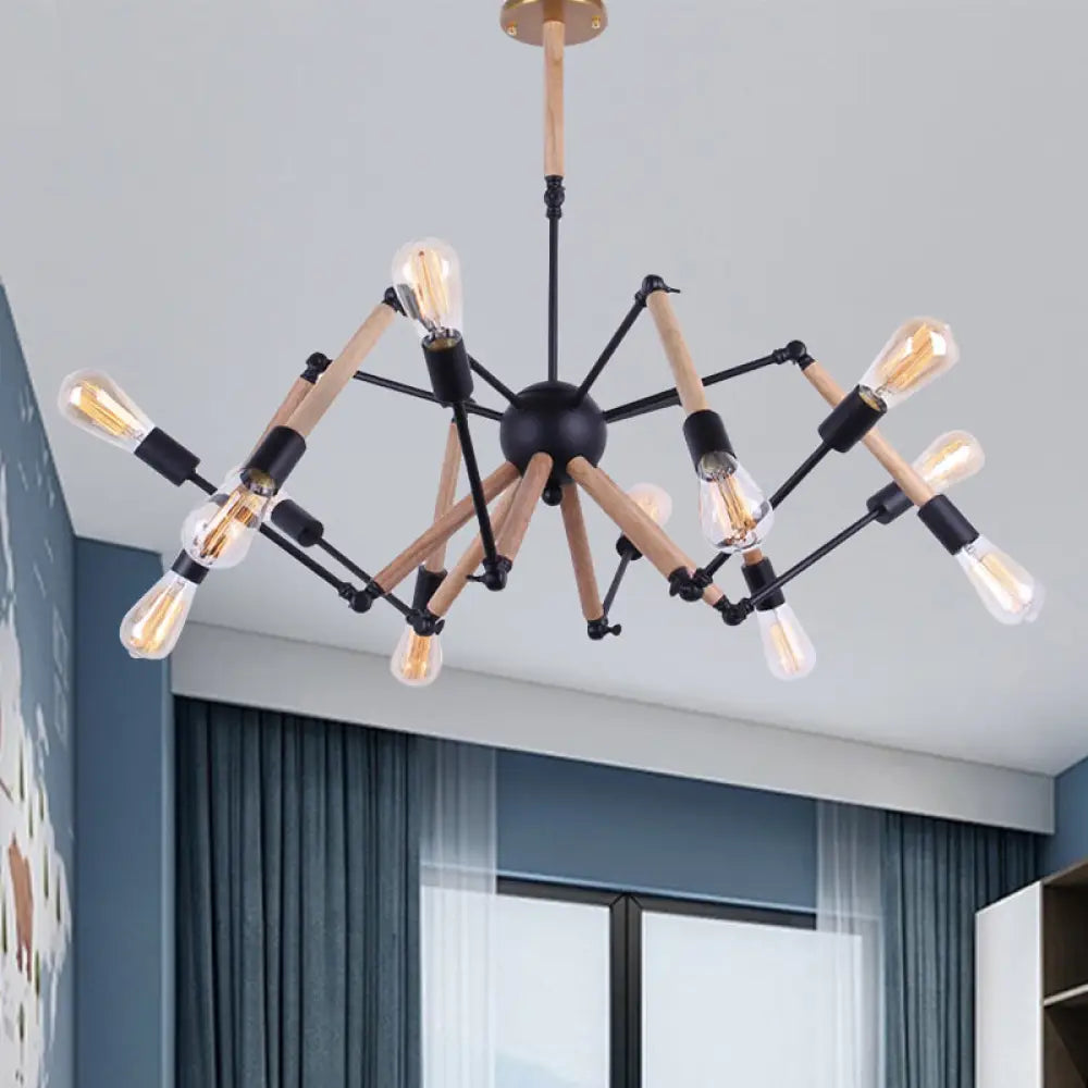 Lodge Style Chandelier Lighting - Adjustable Arm 6/8 Heads Wood And Metal Ceiling Fixture 12 /