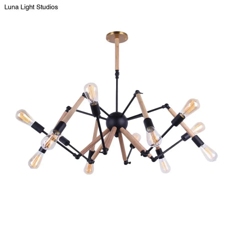 Lodge Style Chandelier Lighting - Adjustable Arm 6/8 Heads Wood And Metal Ceiling Fixture