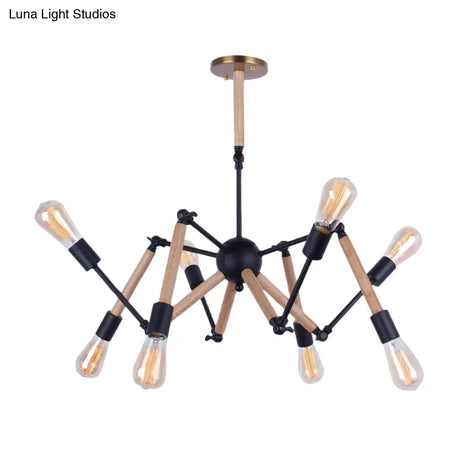 Lodge Style Chandelier Lighting - Adjustable Arm 6/8 Heads Wood And Metal Ceiling Fixture