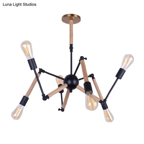 Lodge Style Chandelier Lighting - Adjustable Arm 6/8 Heads Wood And Metal Ceiling Fixture