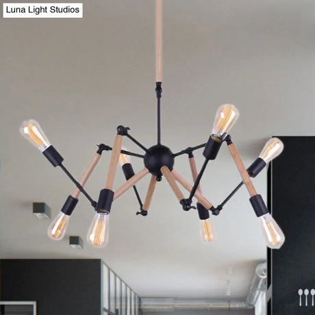 Lodge Style Chandelier Lighting - Adjustable Arm 6/8 Heads Wood And Metal Ceiling Fixture