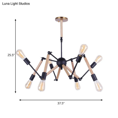 Lodge Style Chandelier Lighting - Adjustable Arm 6/8 Heads Wood And Metal Ceiling Fixture