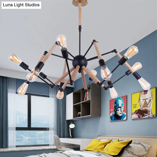Lodge Style Chandelier Lighting - Adjustable Arm 6/8 Heads Wood And Metal Ceiling Fixture