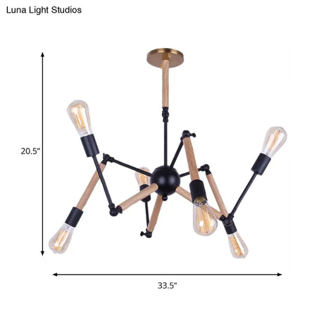 Lodge Style Chandelier Lighting - Adjustable Arm 6/8 Heads Wood And Metal Ceiling Fixture
