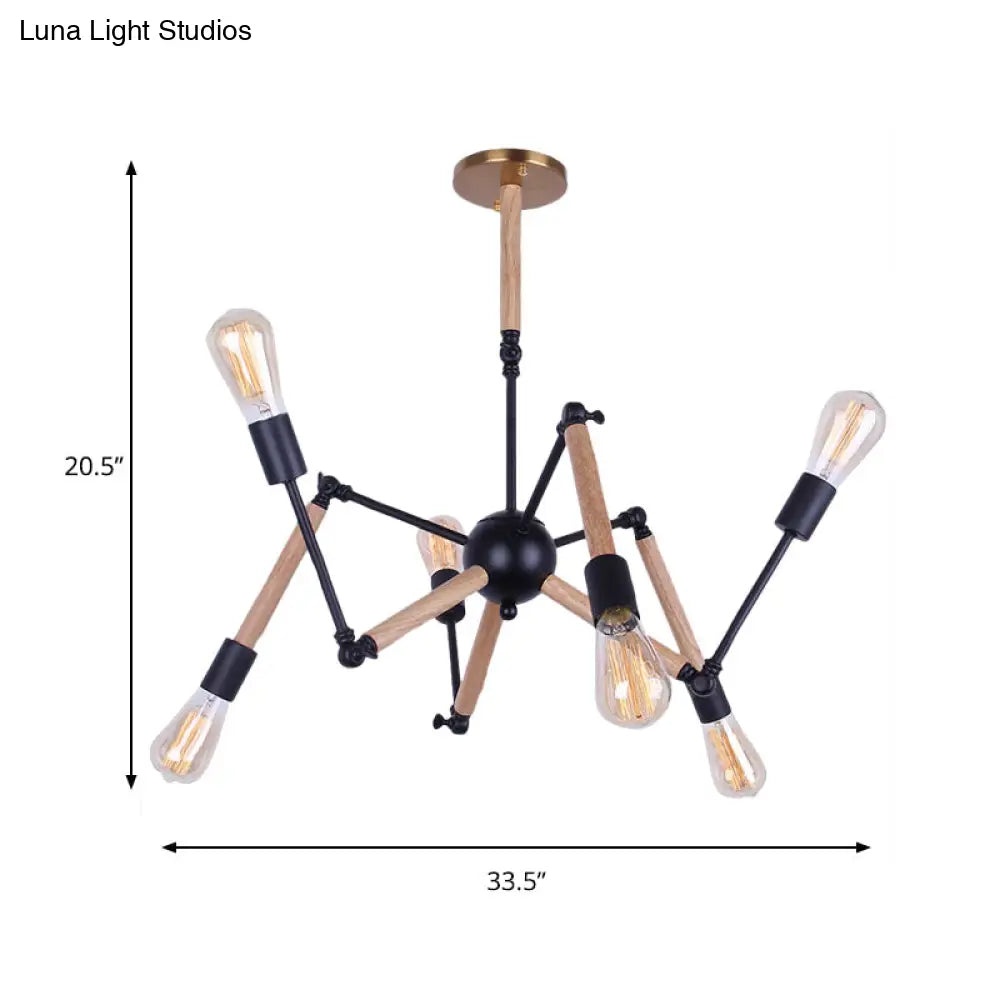 Lodge Style Chandelier Lighting - Adjustable Arm 6/8 Heads Wood And Metal Ceiling Fixture