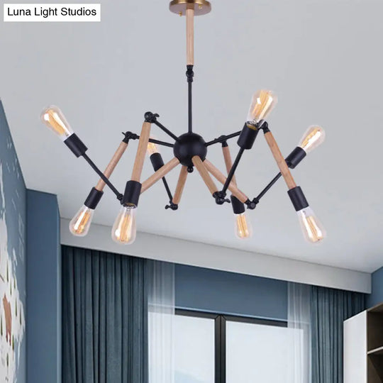 Lodge Style Chandelier Lighting - Adjustable Arm 6/8 Heads Wood And Metal Ceiling Fixture