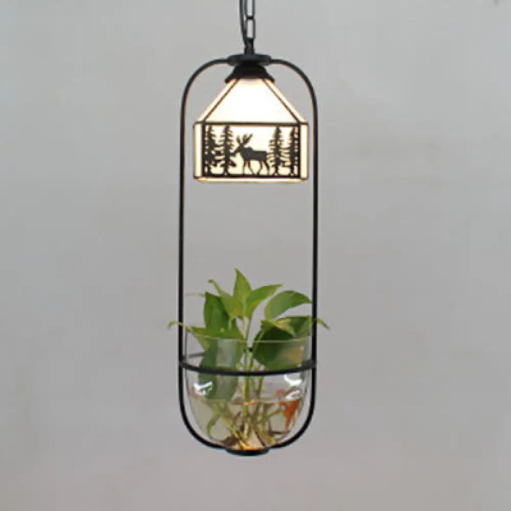 Lodge-Style Deer Hanging Light With Clear Glass Pot - White Pendant For Balcony