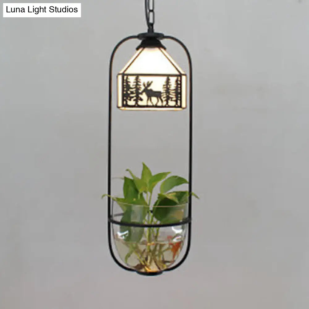 Rustic Clear Glass Pendant Light With Deer Design For Balcony - Lodge Style White