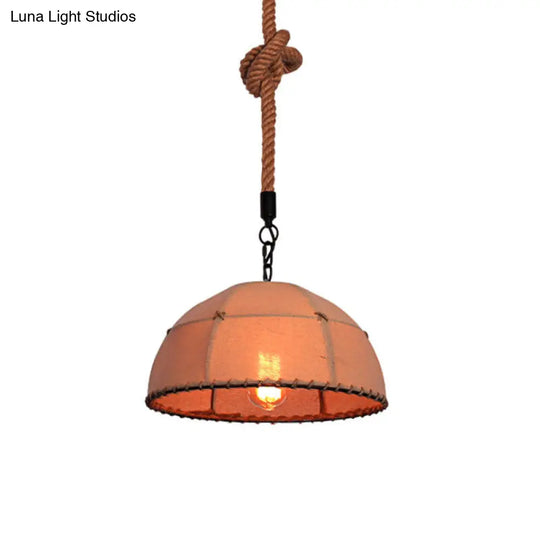 Lodge Style Hanging Lamp With Fabric And Rope Beige Dome Shade - 14/18 Pendant Light For Restaurants