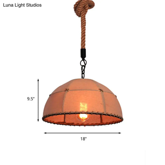Lodge Style Hanging Fabric And Rope Pendant Light - 14’/18’ Dome Shade In Beige For Restaurants