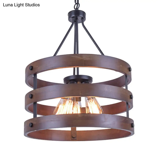 Metal And Wood Lodge Style Pendant Lamp With Adjustable Chain - 1-Light Brown Hanging Light