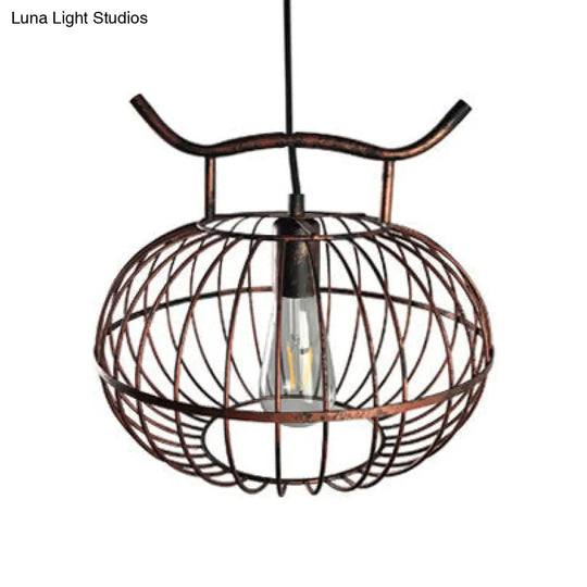 Rustic Metal Hanging Pendant Light - Lantern Design With Lodge Style For Dining Room Ceiling 1 Head