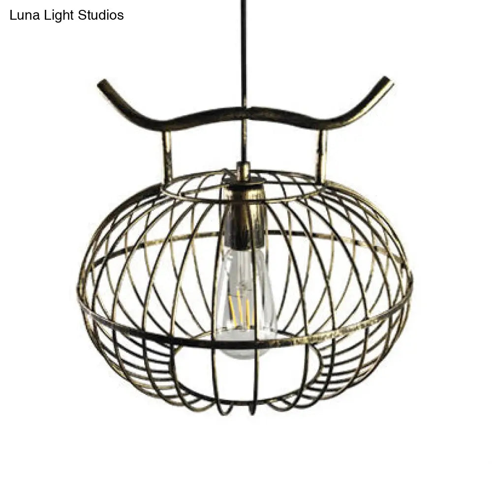 Rustic Metal Hanging Pendant Light - Lantern Design With Lodge Style For Dining Room Ceiling 1 Head