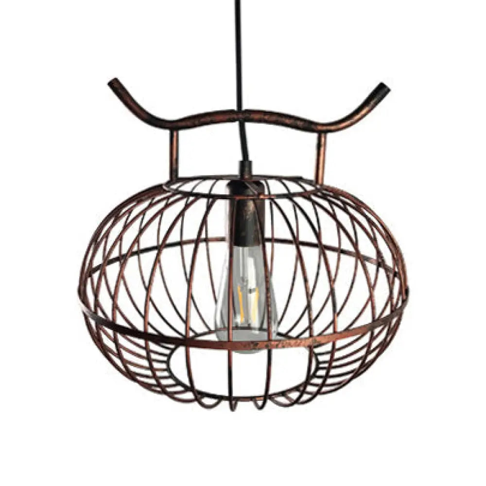 Lodge Style Metal Pendant Light With Hanging Lantern Design - Rust/Aged Brass Finish Rust