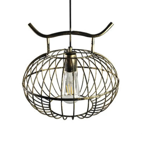 Lodge Style Metal Pendant Light With Hanging Lantern Design - Rust/Aged Brass Finish Antique