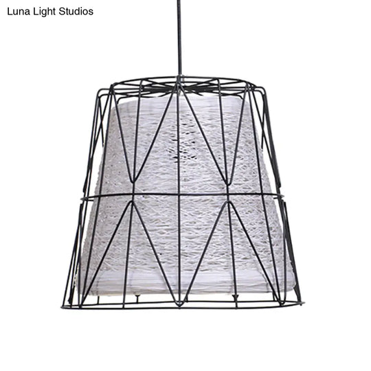 Rustic Lodge Style Ceiling Light: Bucket Pendant Lamp Metallic & Rope 1 Light