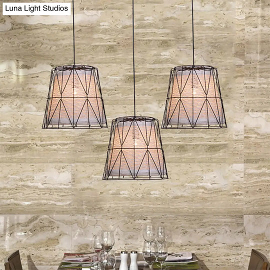 Rustic Lodge Style Ceiling Light: Bucket Pendant Lamp Metallic & Rope 1 Light