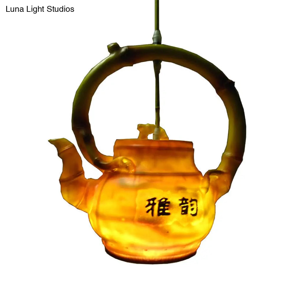 Lodge Style Resin Teapot Hanging Light: Single Pendant For Living Room