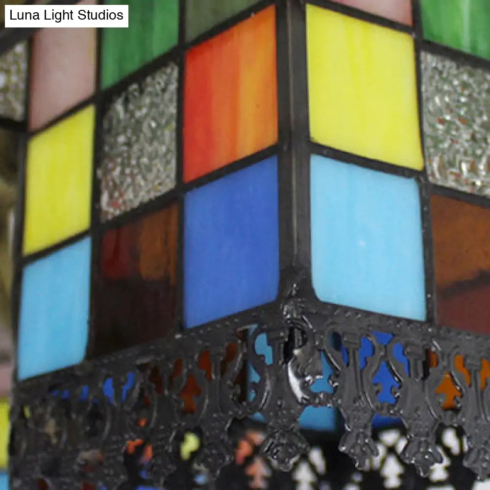 Lodge Style Stained Glass Ceiling Light - 3 Head Semi Flush For Dining Room