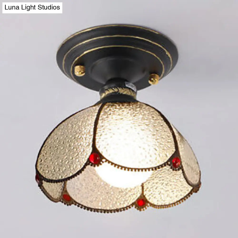 Lodge Style Foyer Flush Light With Petal Shade: Stained Glass Blue/White/Clear Clear