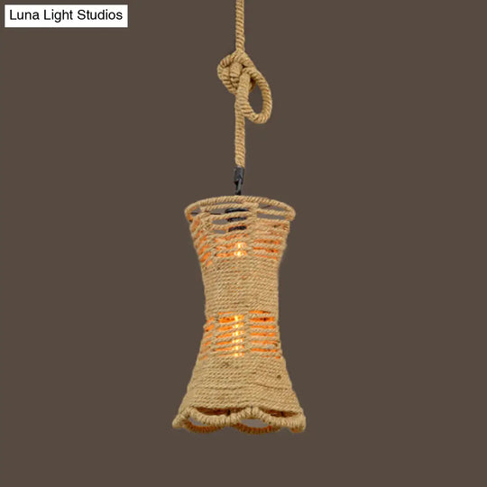 Rustic Rope Cage Pendant Light: 12/16 W Lodge Style Hanging Fixture For Restaurants In Beige / 16