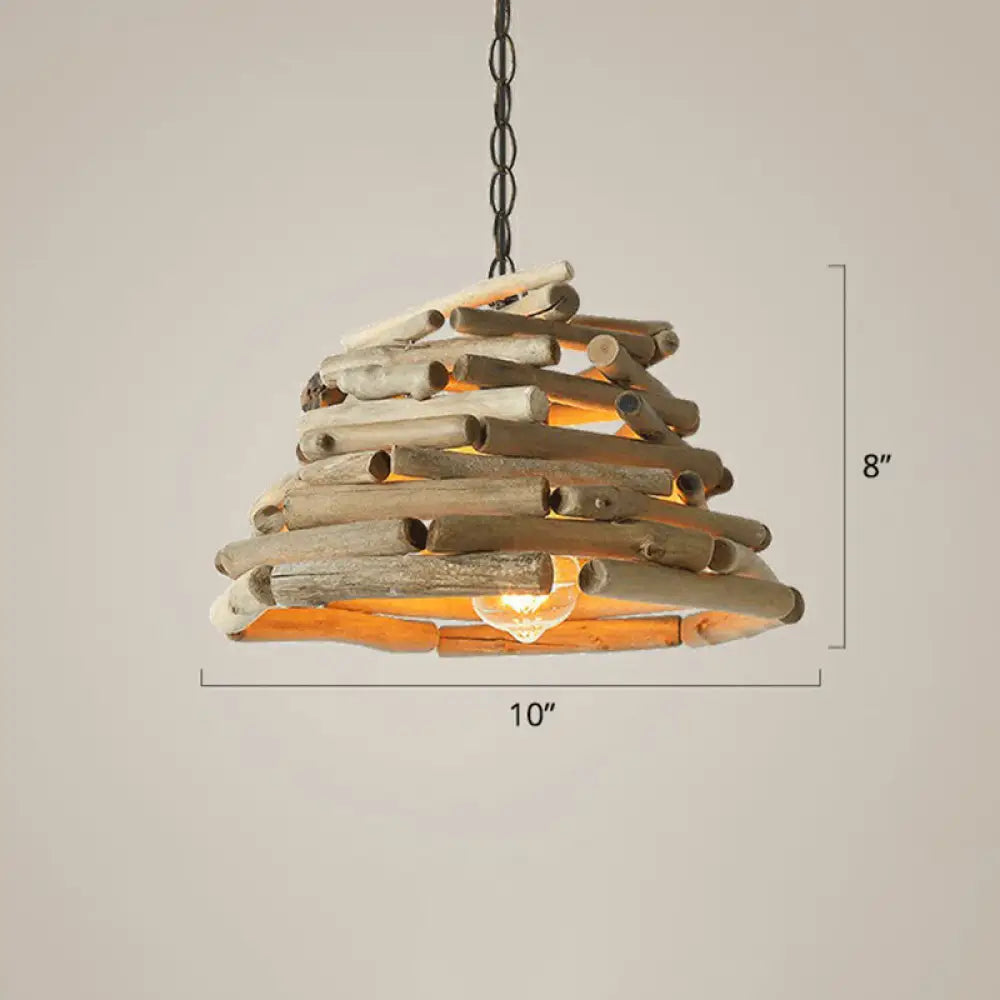 Lodge Wooden Pendant Light: Stacked Sticks Suspension Lamp For Dining Room Wood / 10’