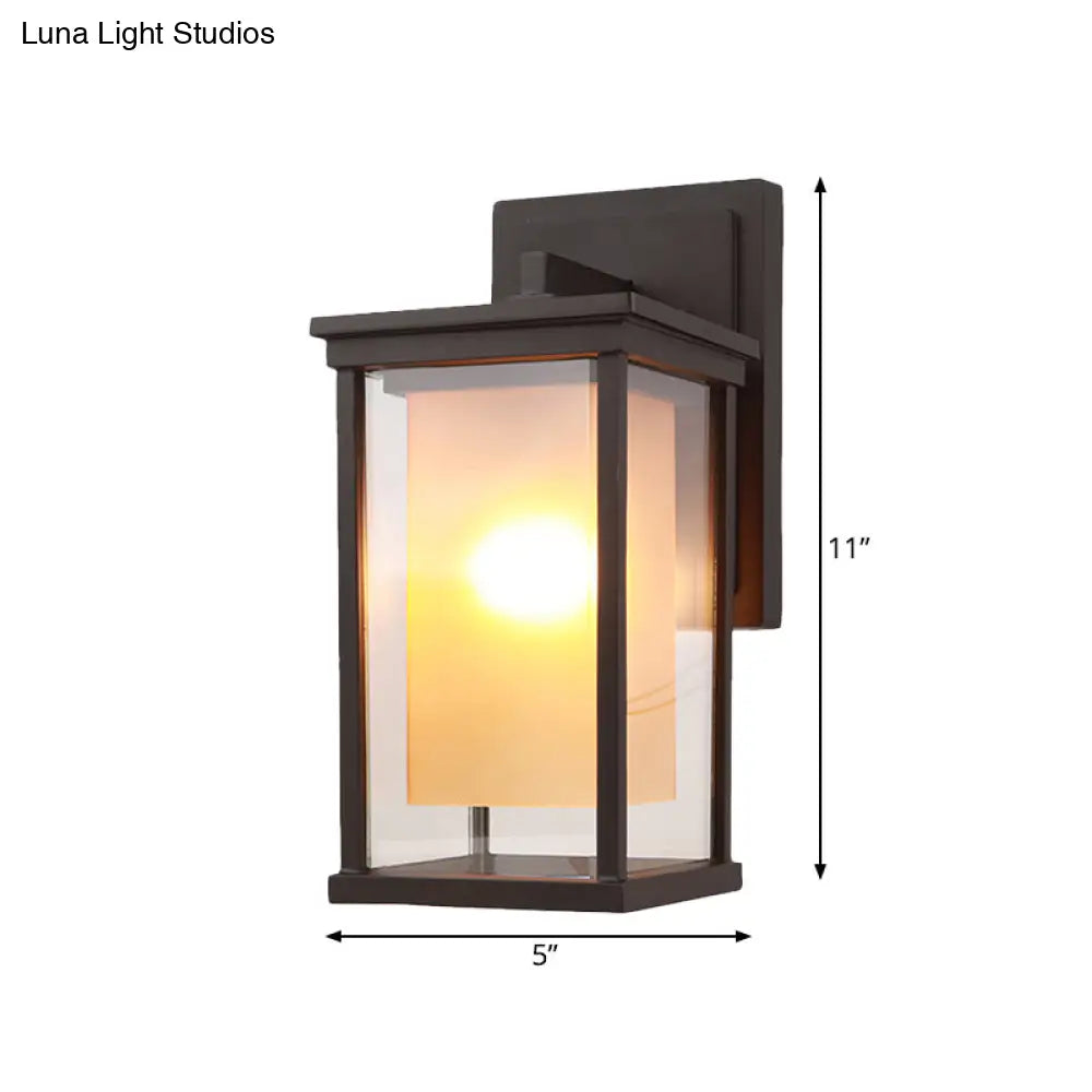 Lodge Yard Amber Glass Wall Sconce With Clear Rectangle Shade - Black Finish