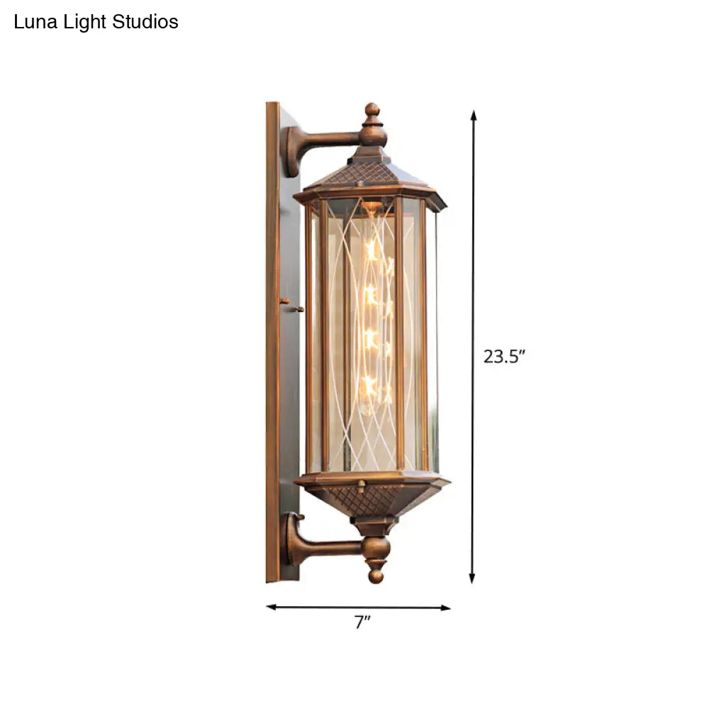 Lodges Rectangle Wall Sconce - Brass Double Arm 1-Head Clear Glass Lighting