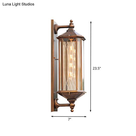 Lodges Rectangle Wall Sconce - Brass Double Arm 1-Head Clear Glass Lighting