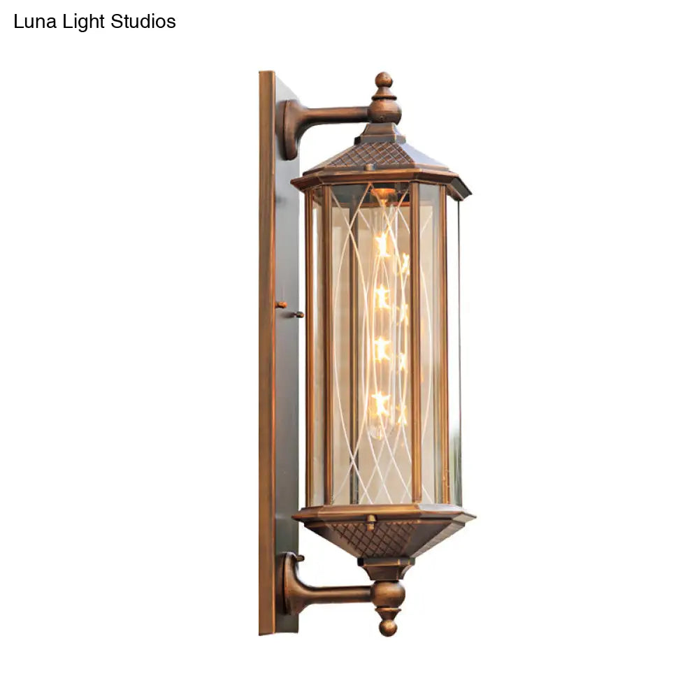 Lodges Rectangle Wall Sconce - Brass Double Arm 1-Head Clear Glass Lighting