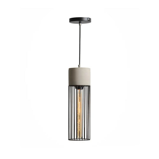 Loft Bedside Pendant Light With Cage And Cement Top In Grey/Red Grey