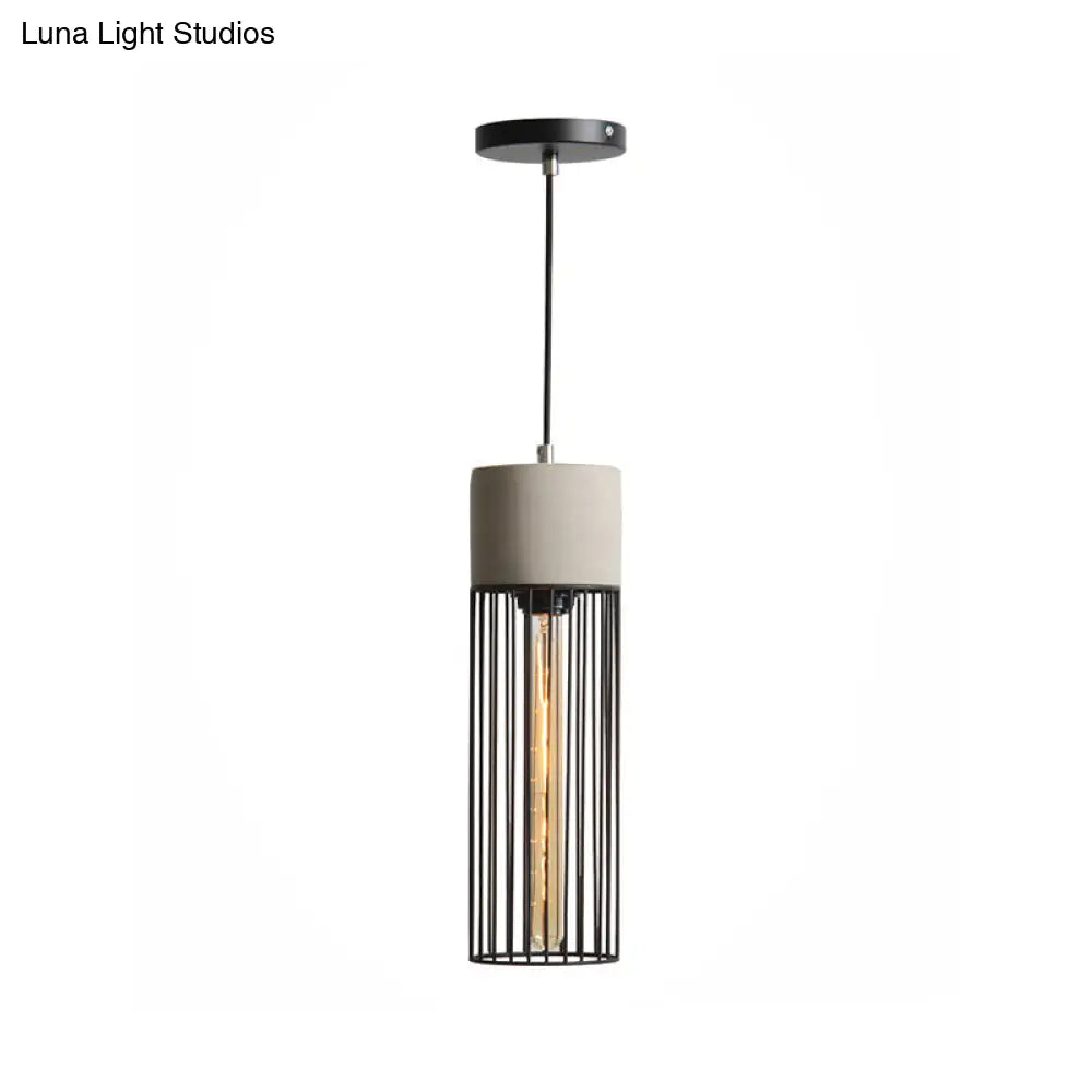 1 Light Suspension Lamp Loft Pendant With Iron Cage And Cement Top In Grey/Red Grey