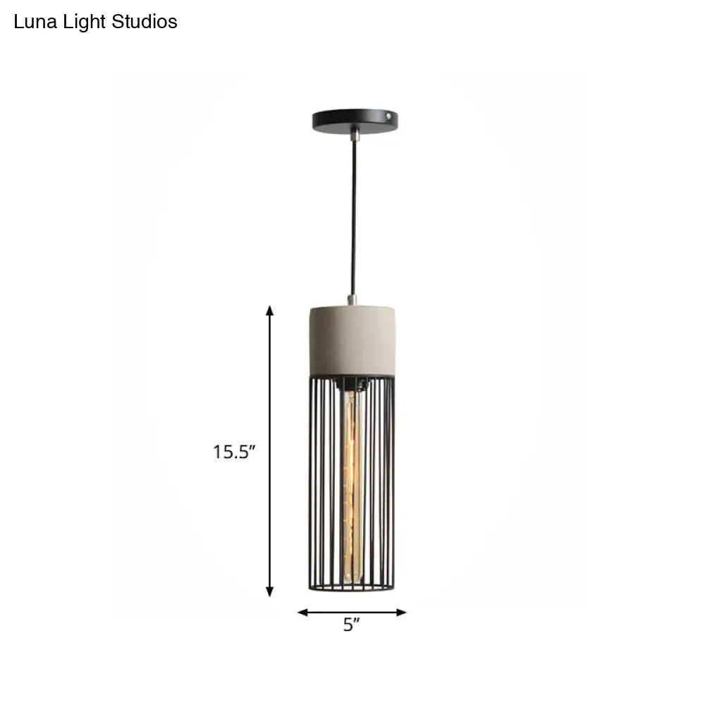 1 Light Suspension Lamp Loft Pendant With Iron Cage And Cement Top In Grey/Red