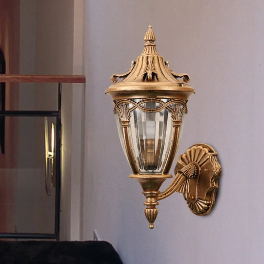 Loft Brass/Black Metal Wall Sconce Light With Ribbed Glass Shade Brass