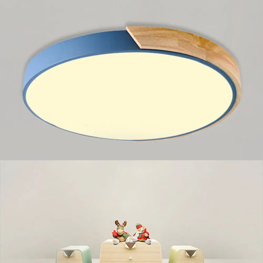 Loft Circle Led Ceiling Light For Kindergarten With Acrylic Shade Blue / 12 Warm