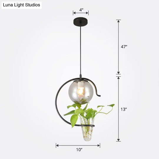 Loft Glass 1-Light Ball Restaurant Hanging Light With Cone Plant Container