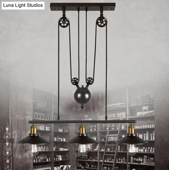 Loft Hanglamp Retro Wrought Iron Vintage Chandeliers Industrial Adjustable Pulley Pendant Lamps