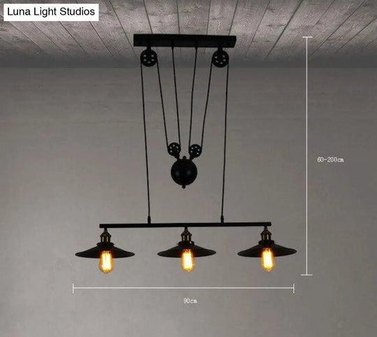 Loft Hanglamp Retro Wrought Iron Vintage Chandeliers Industrial Adjustable Pulley Pendant Lamps