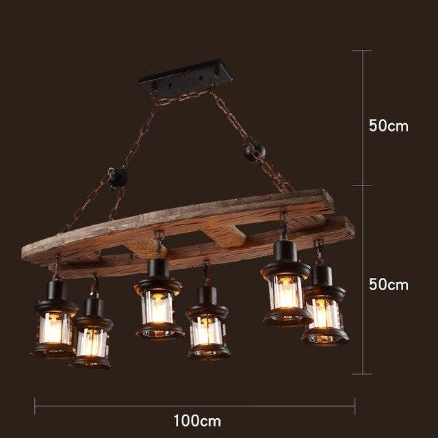 LOFT Retro Old Boat Solid Wood Bar Industrial Pendant Lamp Vintage Creative Personality Wooden Lamp For Dining Living Room