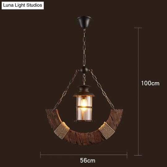 Loft Retro Old Boat Solid Wood Bar Industrial Pendant Lamp Vintage Creative Personality Wooden For