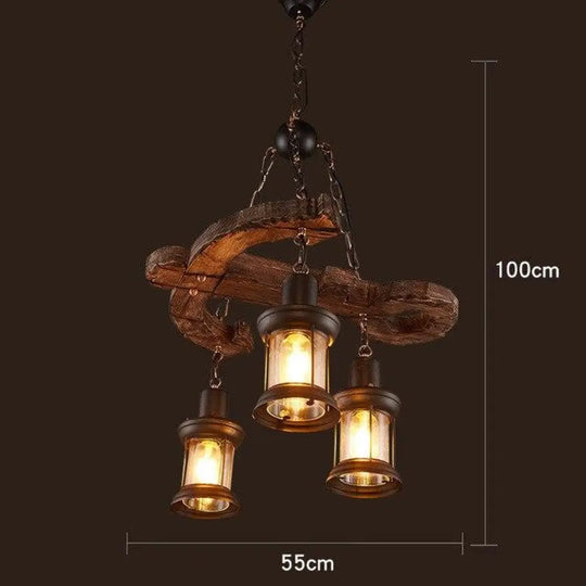 Loft Retro Old Boat Solid Wood Bar Industrial Pendant Lamp Vintage Creative Personality Wooden For