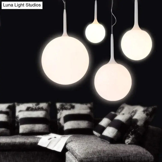 Loft Simple Milk White Glass Ball Pendant Light Led E27 Modern Hanging Lamp With 6 Size For Living