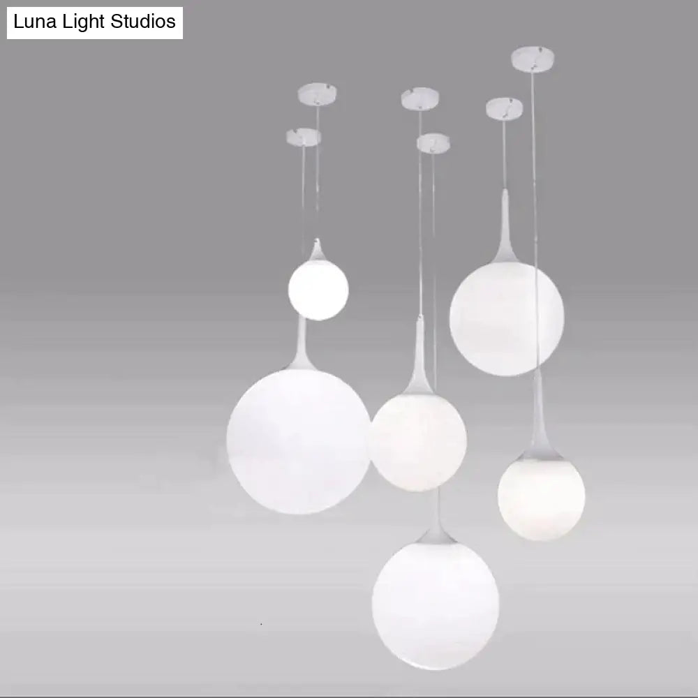 Loft Simple Milk White Glass Ball Pendant Light Led E27 Modern Hanging Lamp With 6 Size For Living