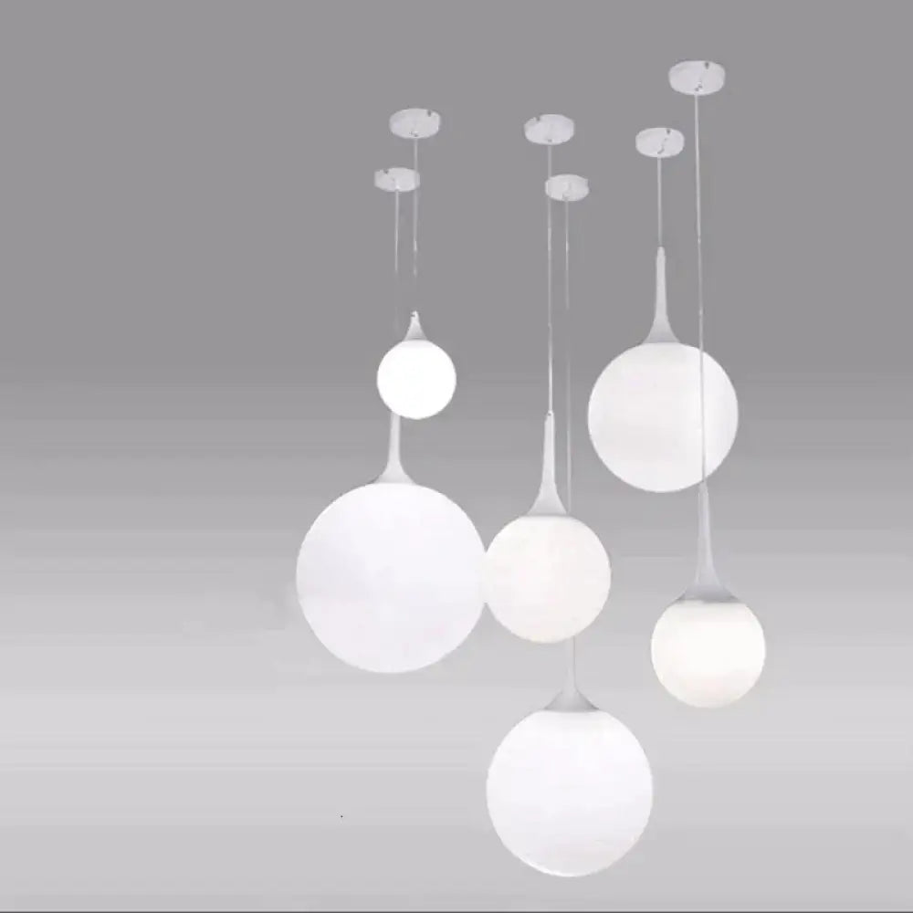 Loft Simple Milk White Glass Ball Pendant Light Led E27 Modern Hanging Lamp With 6 Size For Living