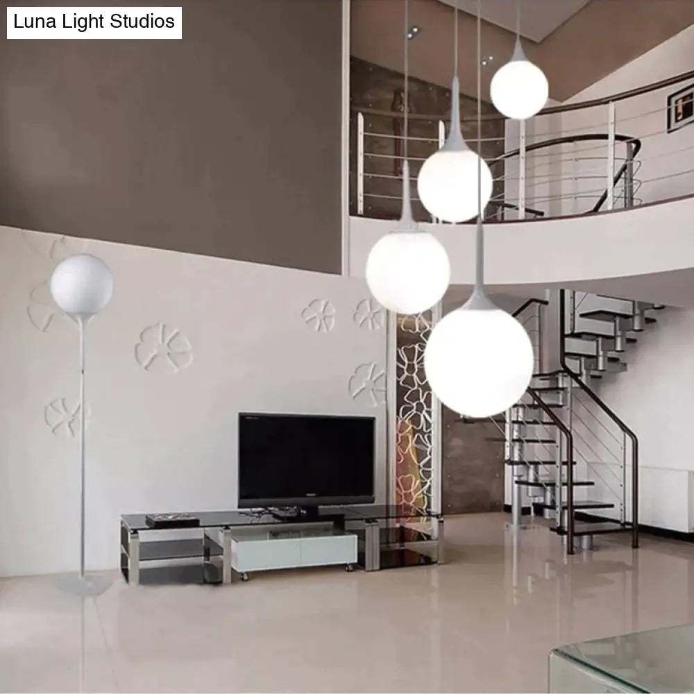 Loft Simple Milk White Glass Ball Pendant Light Led E27 Modern Hanging Lamp With 6 Size For Living