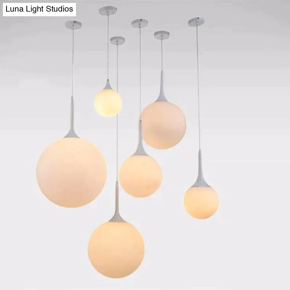 Loft Simple Milk White Glass Ball Pendant Light Led E27 Modern Hanging Lamp With 6 Size For Living