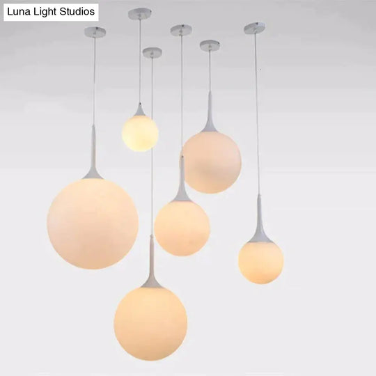 Loft Simple Milk White Glass Ball Pendant Light Led E27 Modern Hanging Lamp With 6 Size For Living