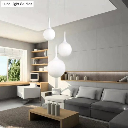 Loft Simple Milk White Glass Ball Pendant Light Led E27 Modern Hanging Lamp With 6 Size For Living